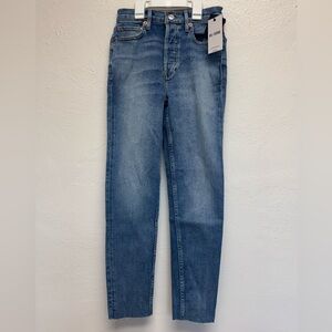 RE/DONE 90s High Rise Ankle Crop Raw hem Jeans size 24 Medium Wash Premium Denim